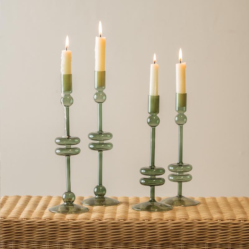 Emerald Glass Candlestick Pair