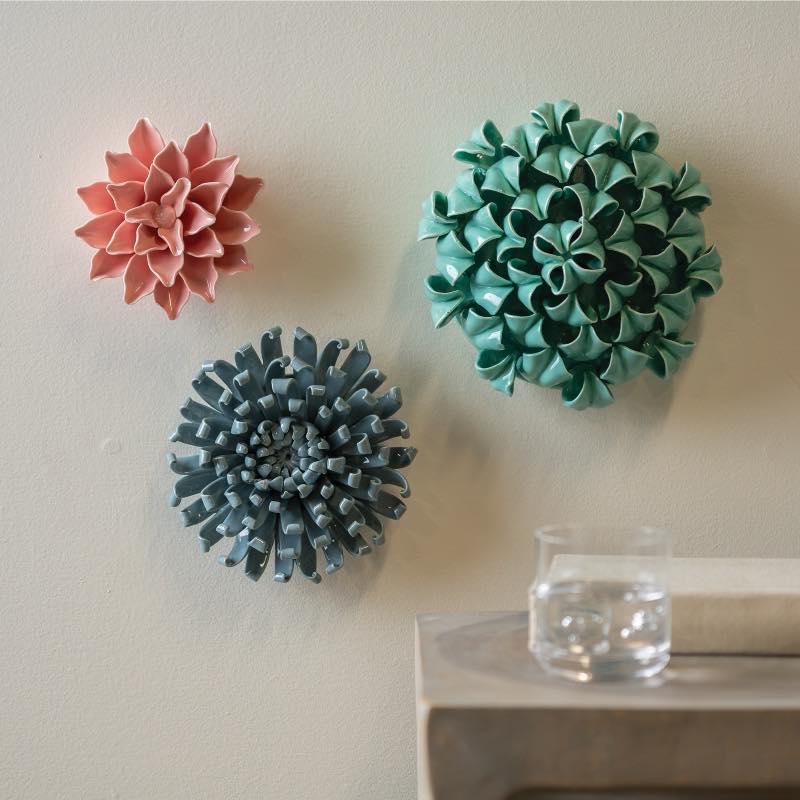 Summer Collection Ceramic Wall Flowers, Set of 3