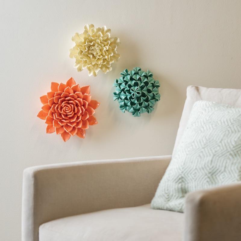 Floret Collection Ceramic Wall Flowers, Set of 3