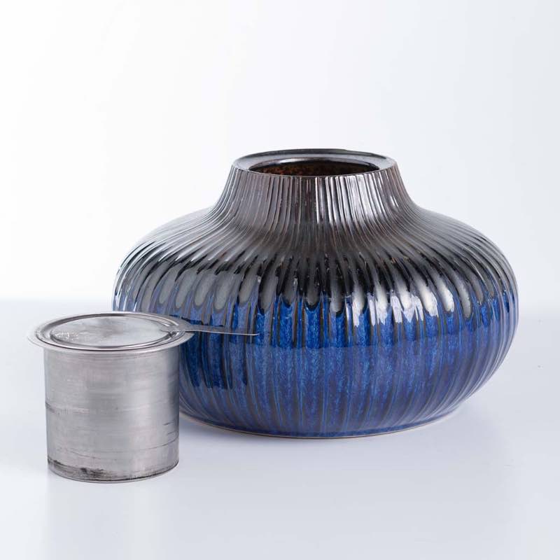 EchoFlame Blue Glass and Metal Accent Firepot