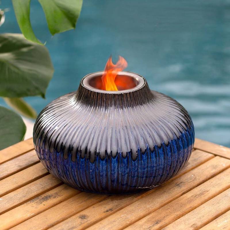 EchoFlame Blue Glass and Metal Accent Firepot