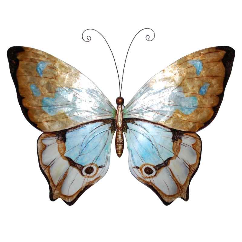 Metal and Capiz Butterfly Wall Decor - Copper with Aqua