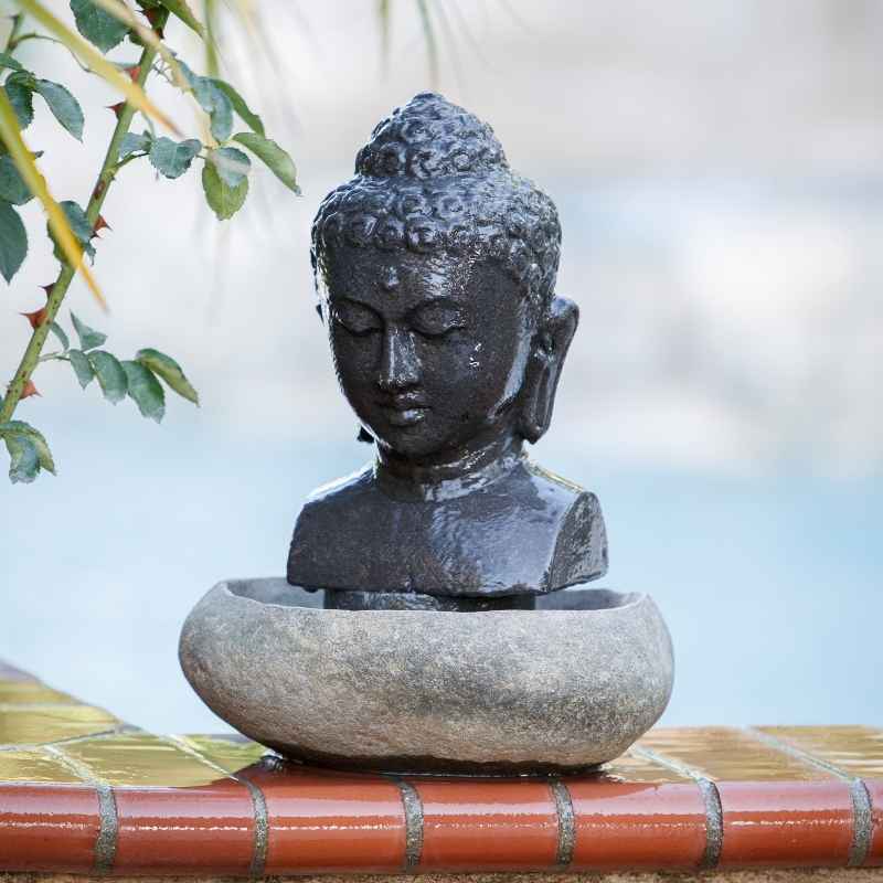 Stone Tabletop Buddha Head Fountain, 16