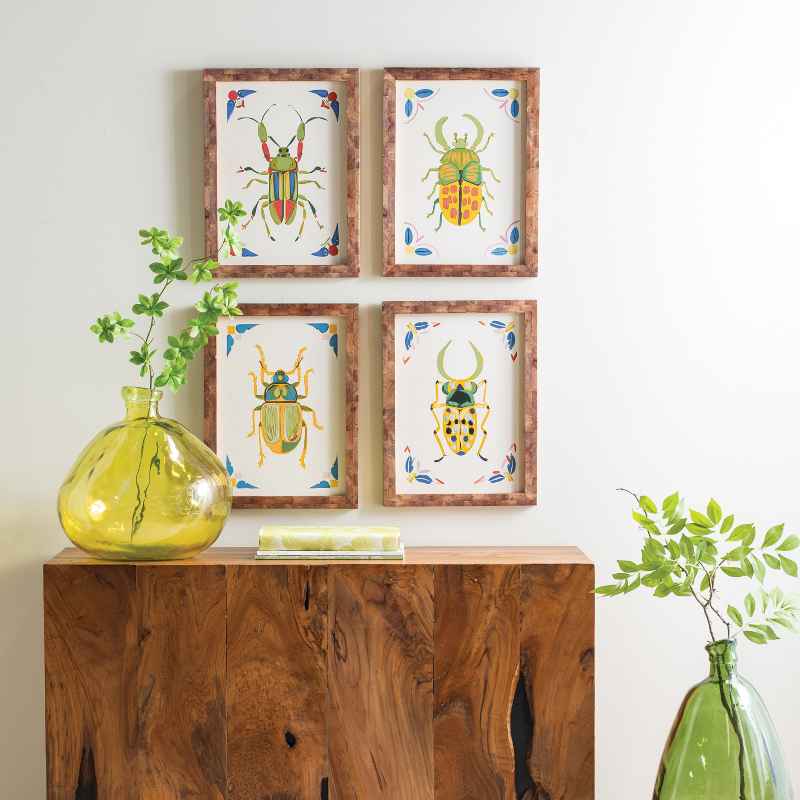 Set of 4 Framed Beetles Paintings