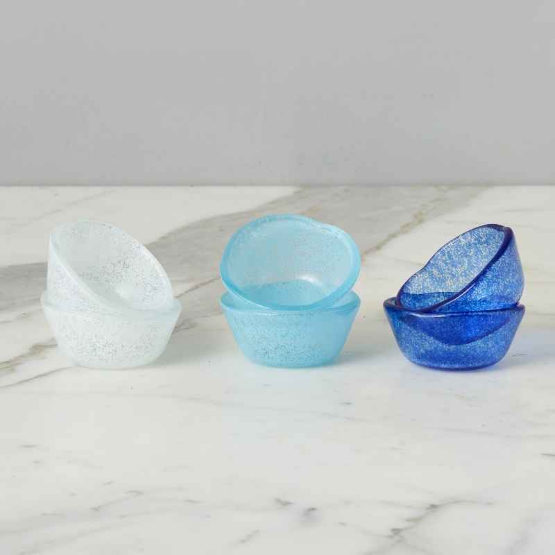Set of 6 Glass Pinch Pots in Blue Tones