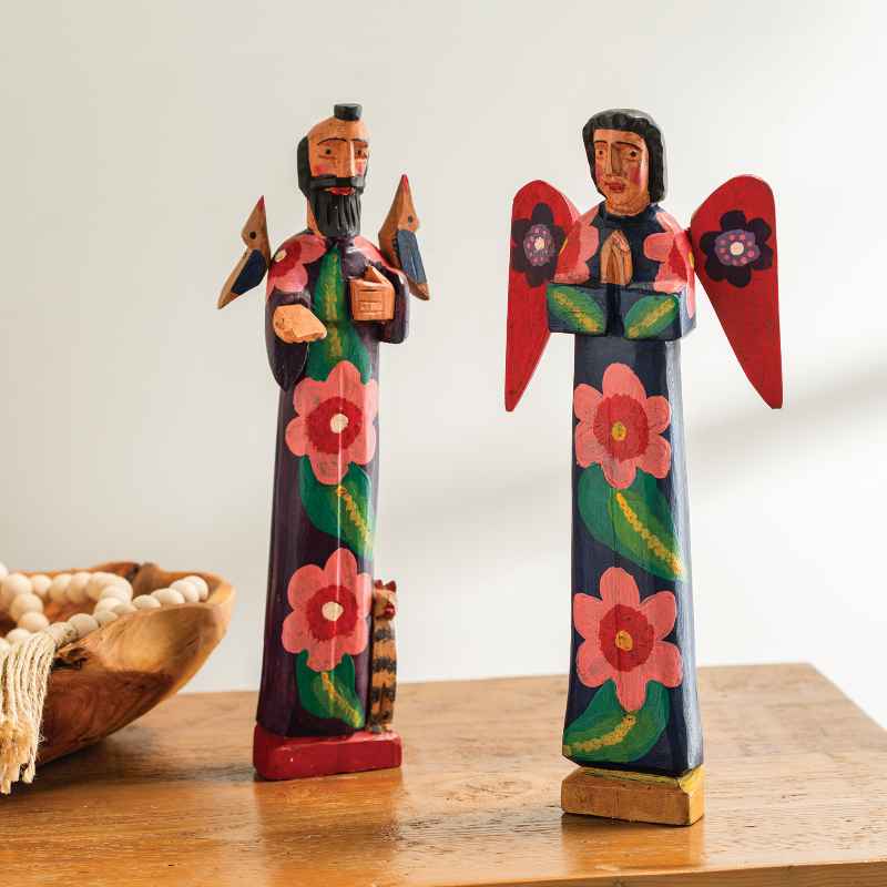 Hand-Carved Painted Wooden St. Francis Statue
