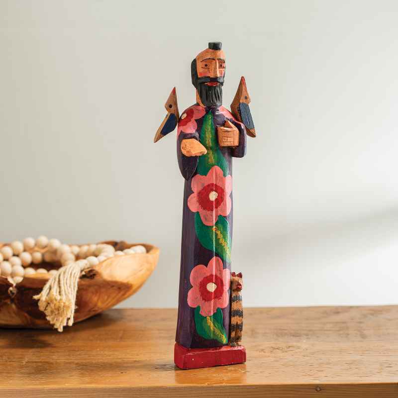 Hand-Carved Painted Wooden St. Francis Statue