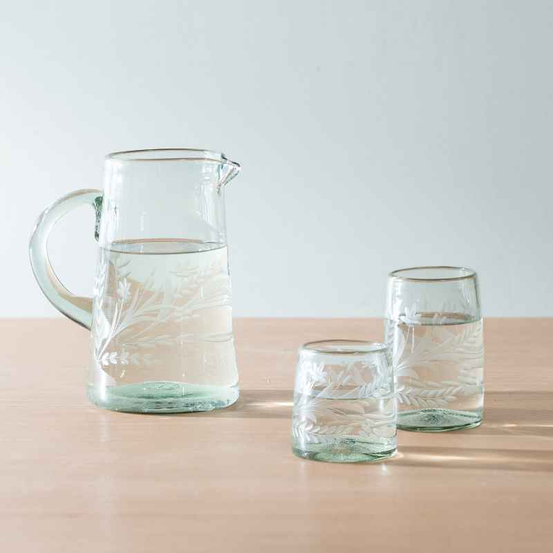Jardin Claro Engraved Recycled Glass Tumblers, Set of 4