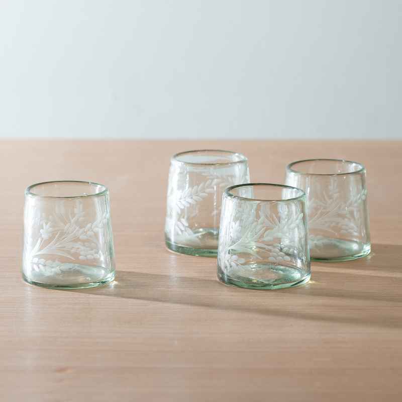 Jardin Claro Engraved Recycled Glass Tumblers, Set of 4
