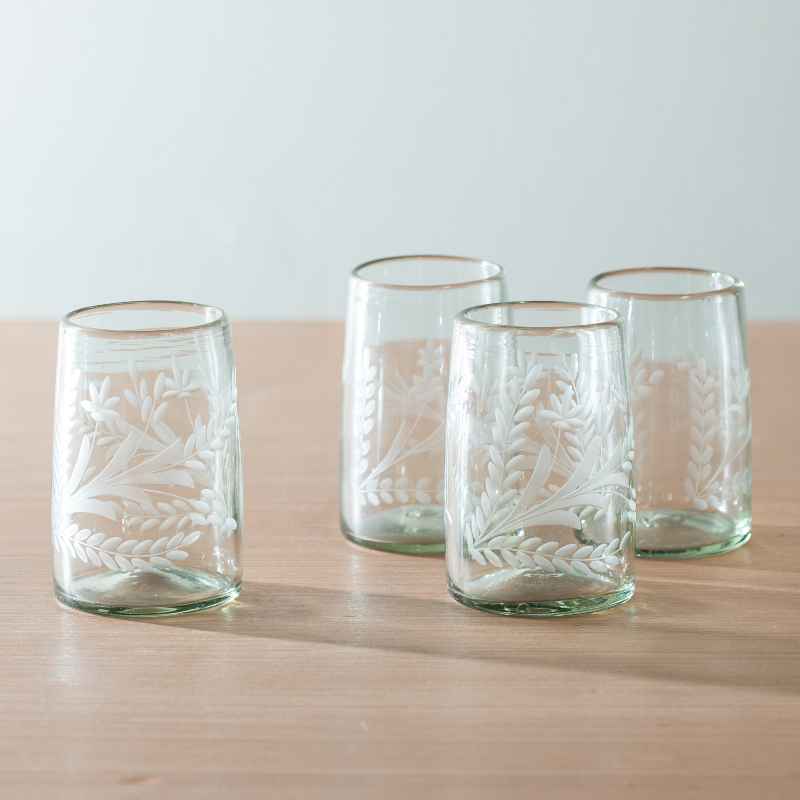 Jardin Claro Engraved Recycled Glass Highball Glasses, Set of 4