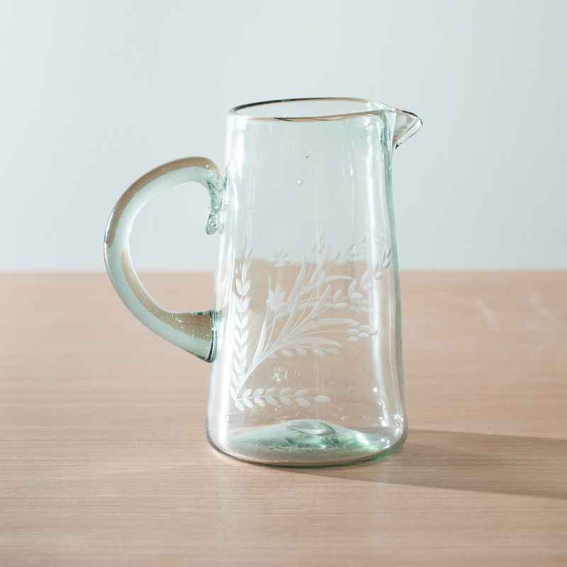 Jardin Claro Engraved Recycled Glass Pitcher