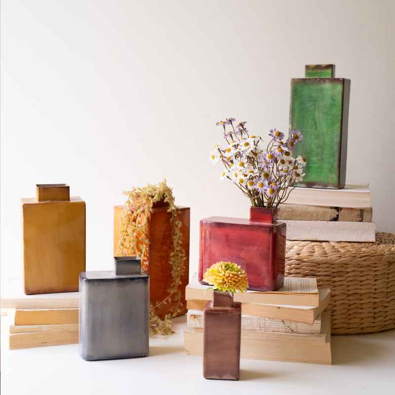 Set of 6 Painted Metal Vases