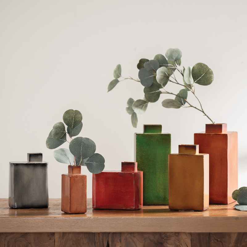 Set of 6 Painted Metal Vases