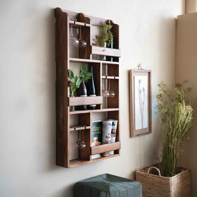 Mango Wood Wall Wine Rack