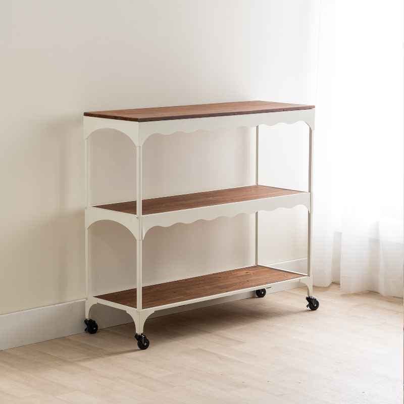 3-Tier Scalloped Metal & Wood Rolling Cart