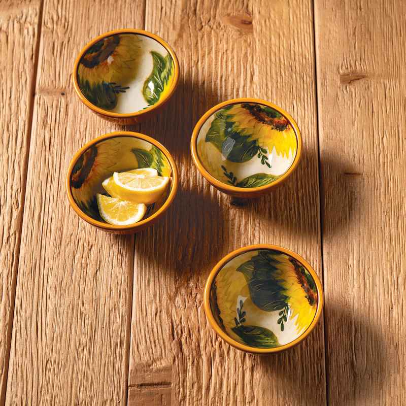 Alentejo Sunflower Terracotta Dip Bowls, Set of 4