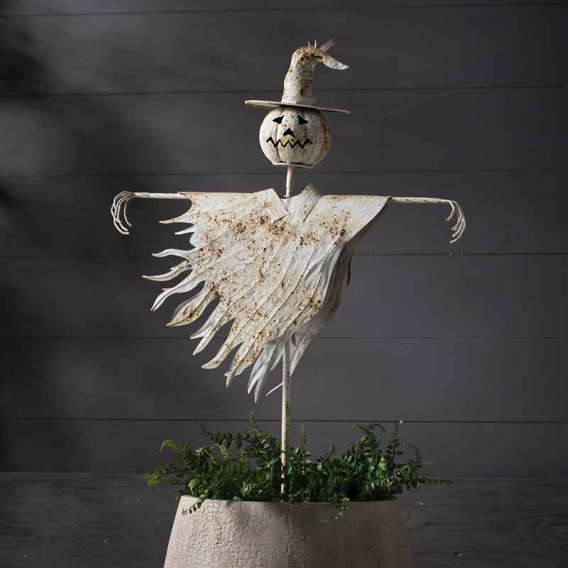Rustic Metal White Scarecrow Yard Stake
