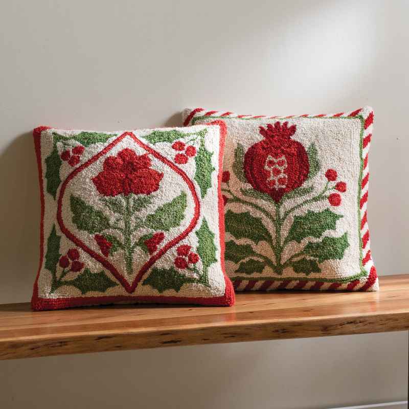 Holiday Mughal Flower Hooked Pillow