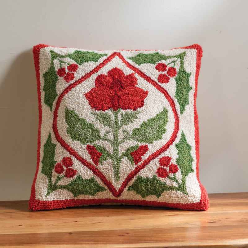 Holiday Mughal Flower Hooked Pillow