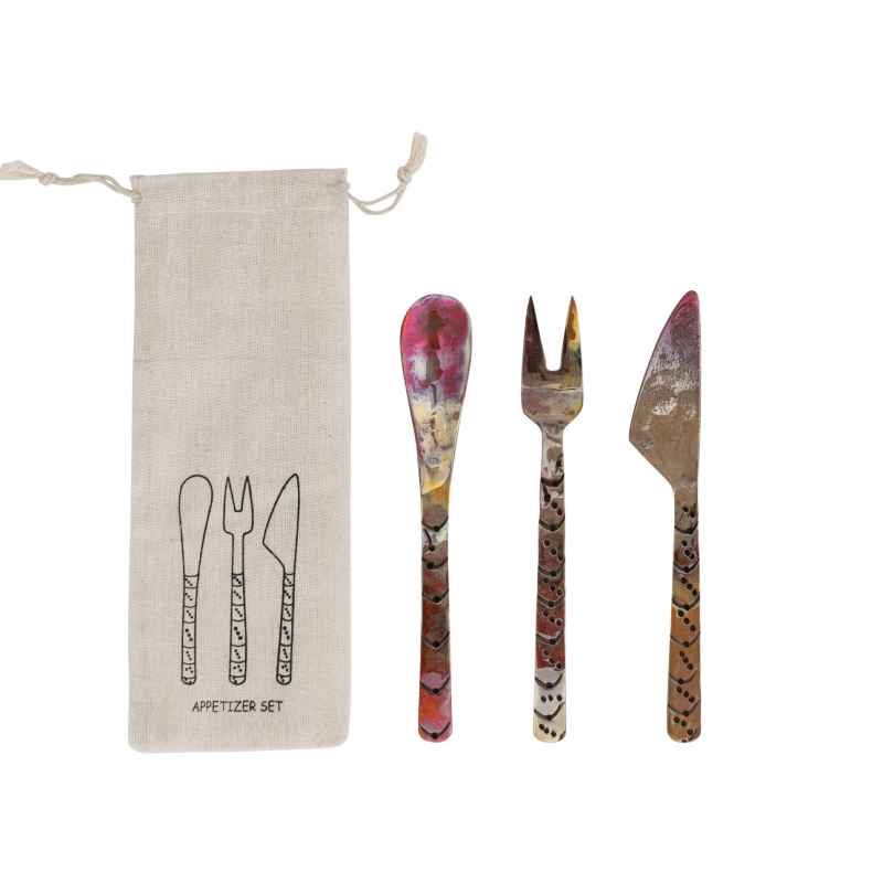 Hand-Forged Copper Appetizer Utensils, Set of 3, with Drawstring Bag