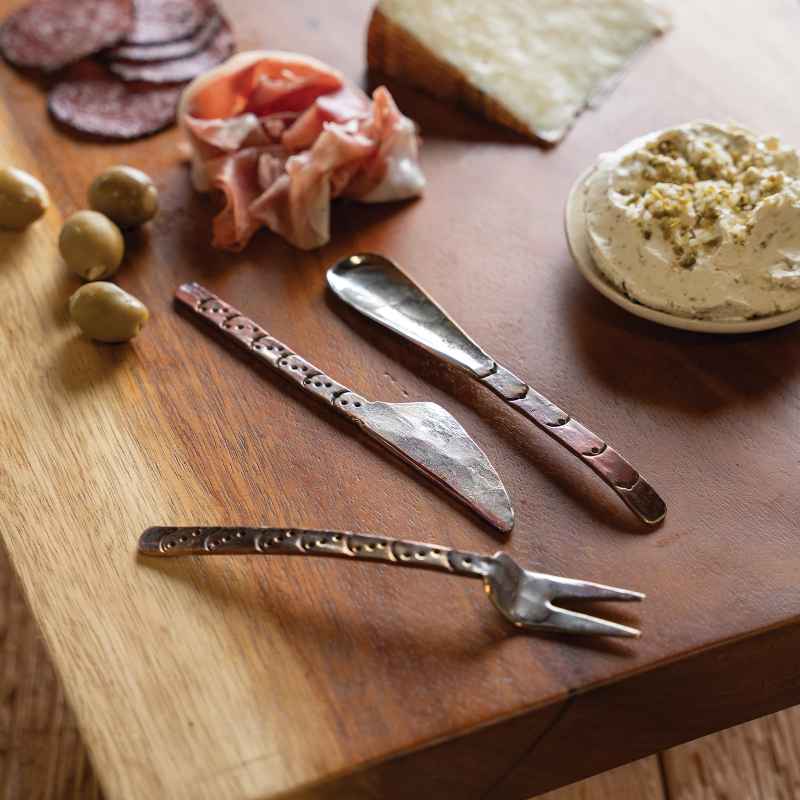 Hand-Forged Copper Appetizer Utensils, Set of 3, with Drawstring Bag