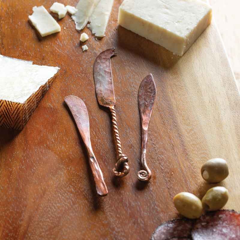 Set of 3 Assorted Hand-Forged Copper Canape Knives