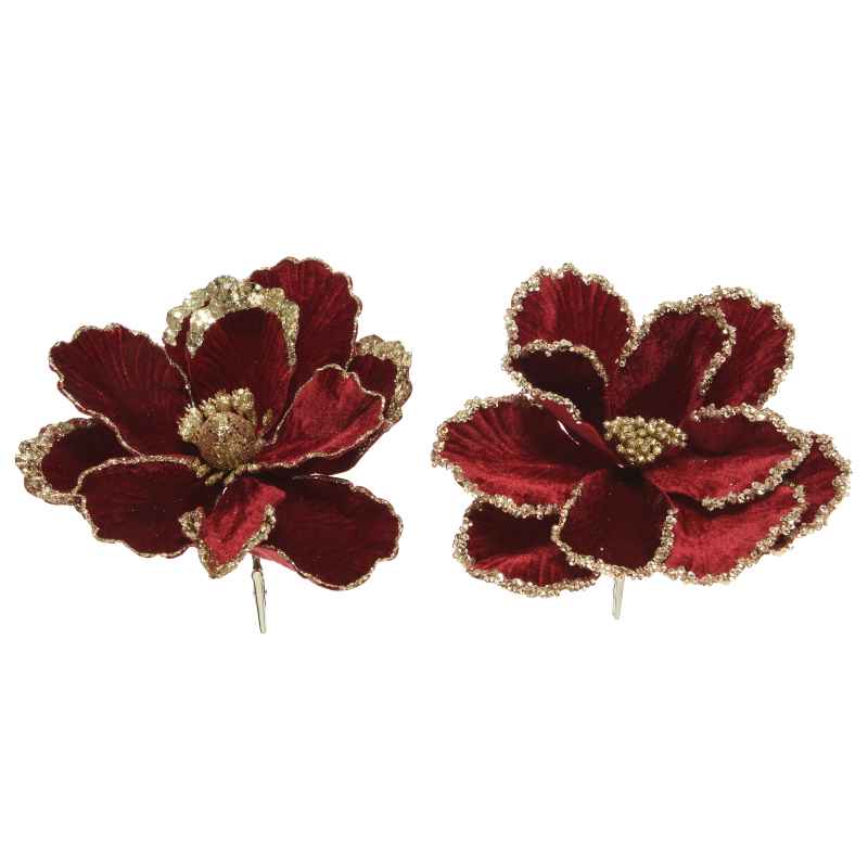 Set of 2 Assorted Faux Red Flower with Clips