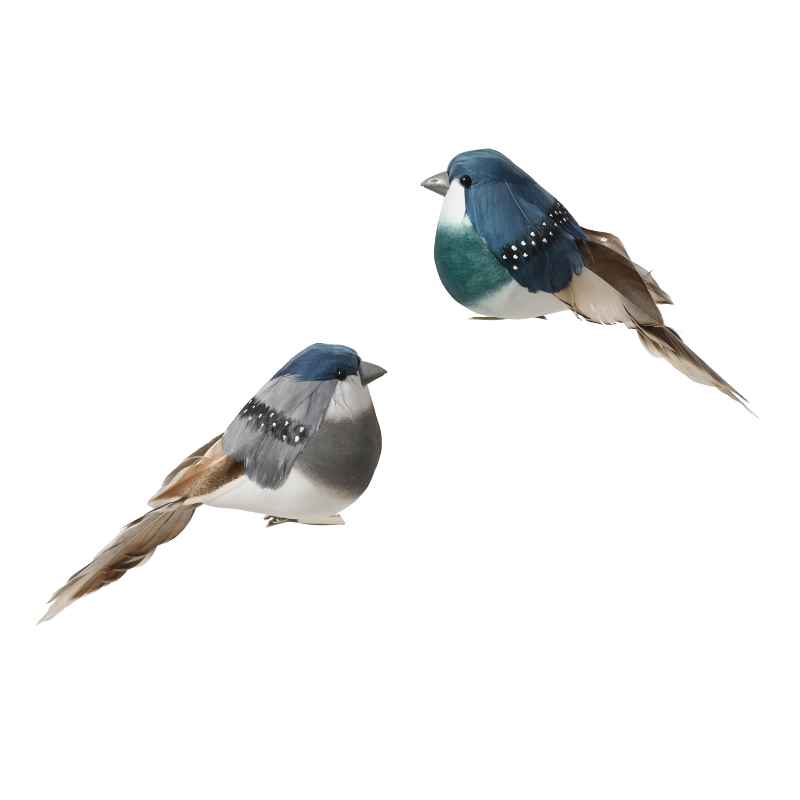 Set of 2 Assorted Feather Flocked Birds with Clips