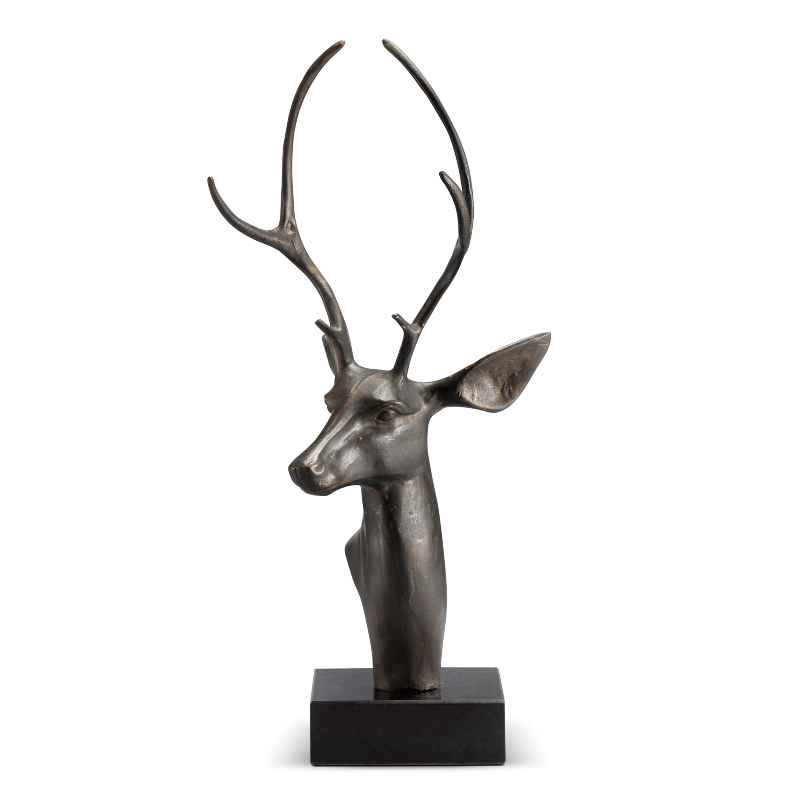 Aluminum and Marble Deer Bust Sculpture