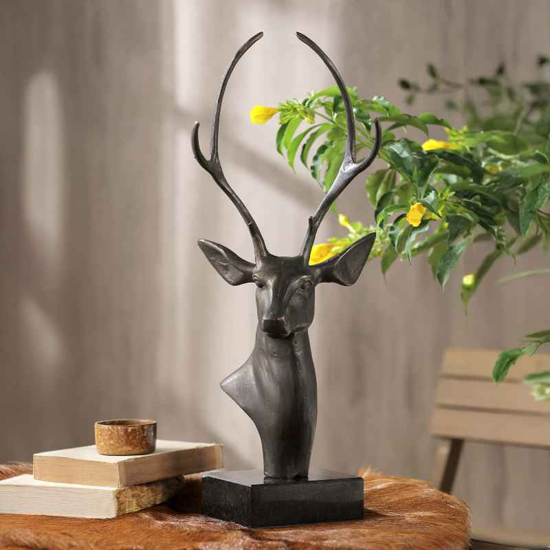 Aluminum and Marble Deer Bust Sculpture