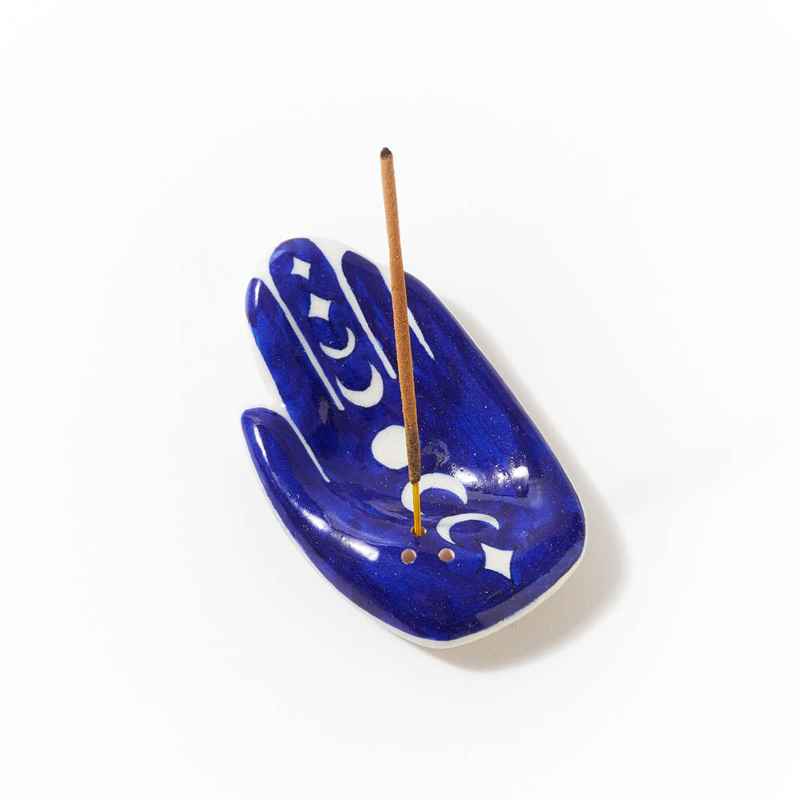 Blue Hand Moon Phase Incense Holder