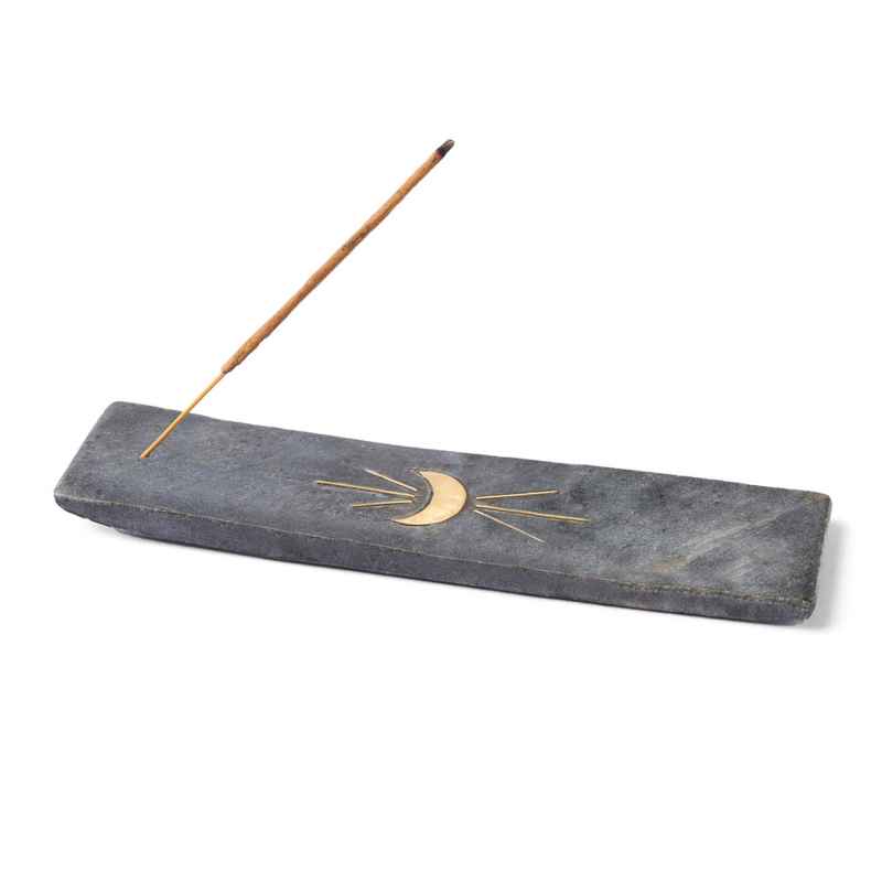 Carved Black Marble Moon Incense Holder