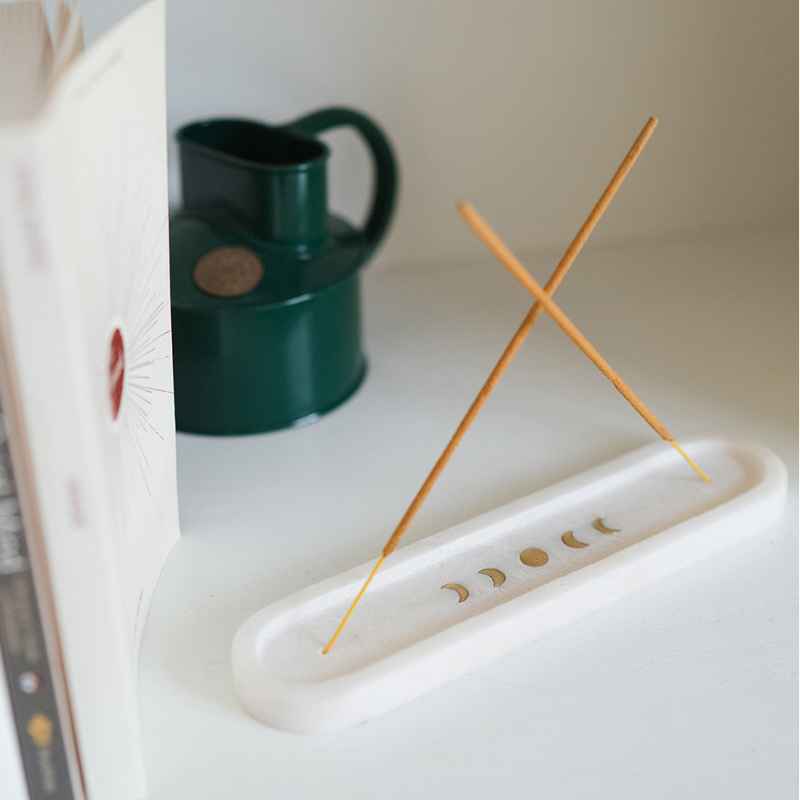 Carved White Marble Moon Phase Incense Holder