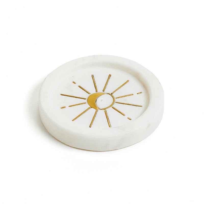 Carved White Marble Round Moon Incense Holder