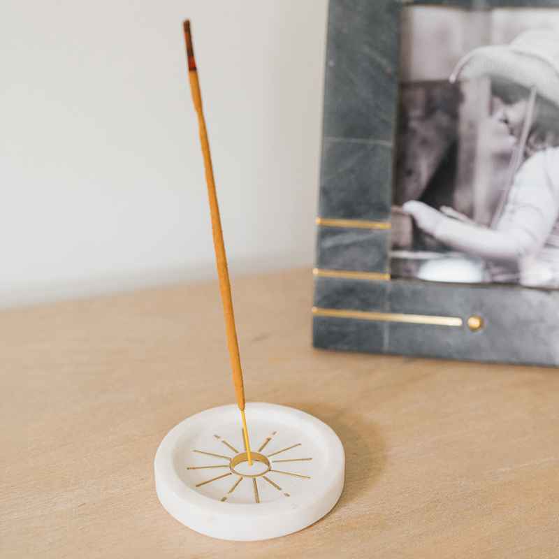 Carved White Marble Round Moon Incense Holder