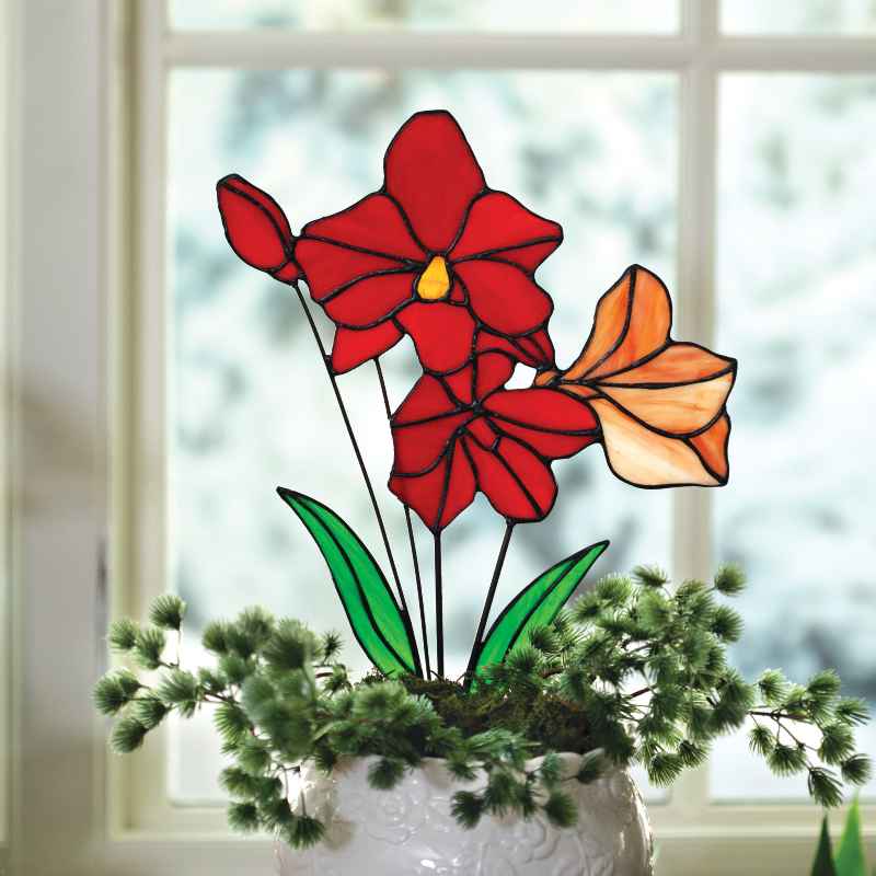 Stained Glass Amaryllis Plant Stake