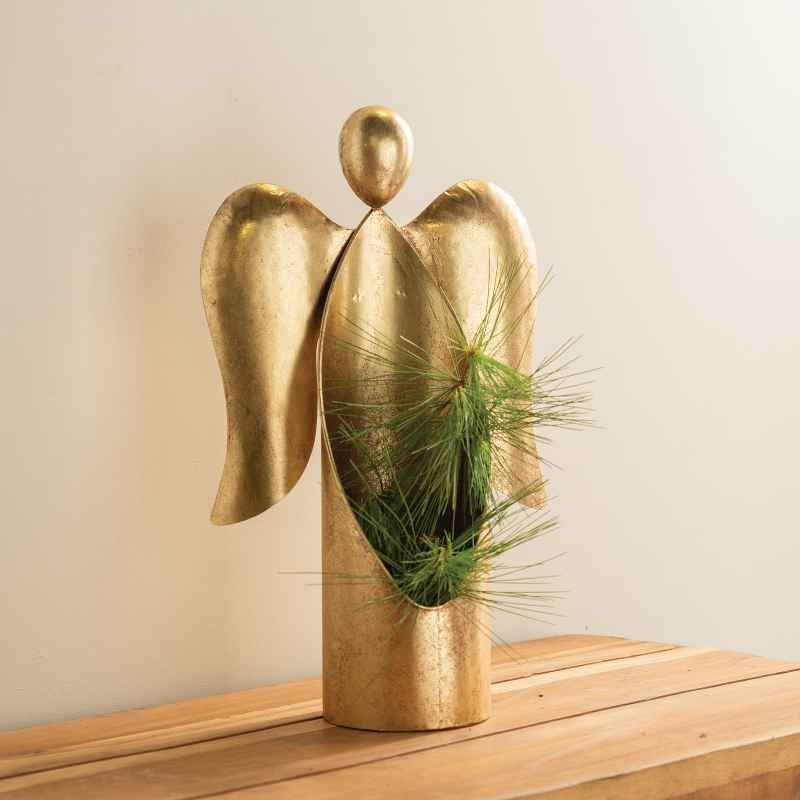Metal Angel Container with Antique Gold Finish