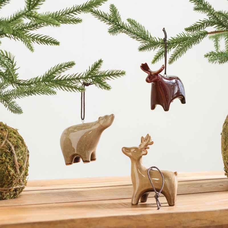 Stoneware Animal Ornaments, Set of 3