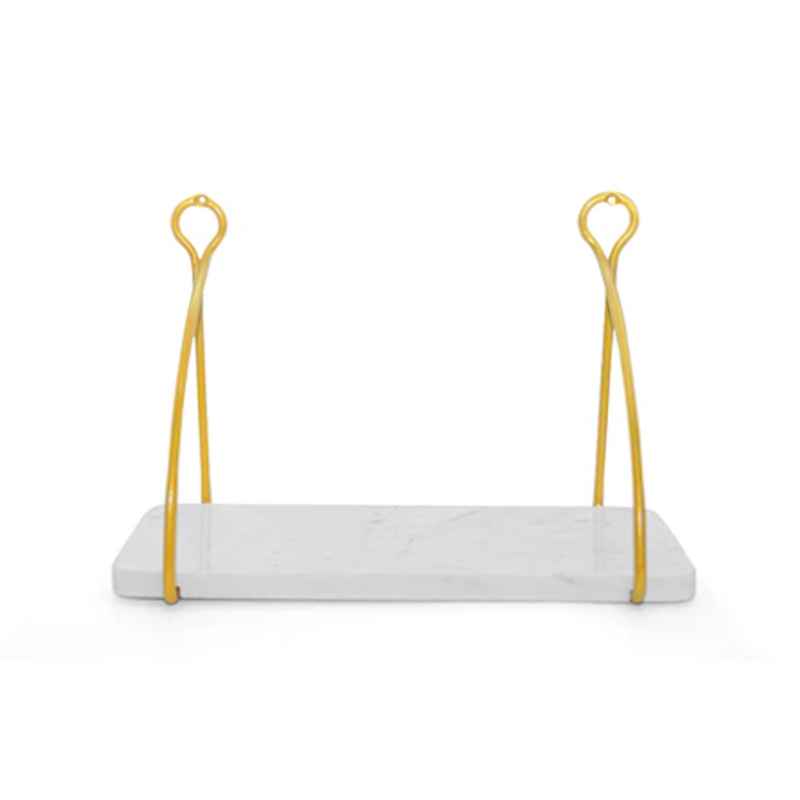 White Marble Wall Shelf with Gold Trim Hangers