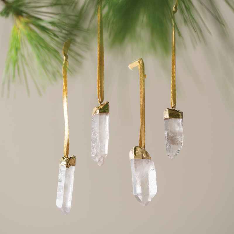 Set of 4 Quartz Ornaments with Gold Electroplating