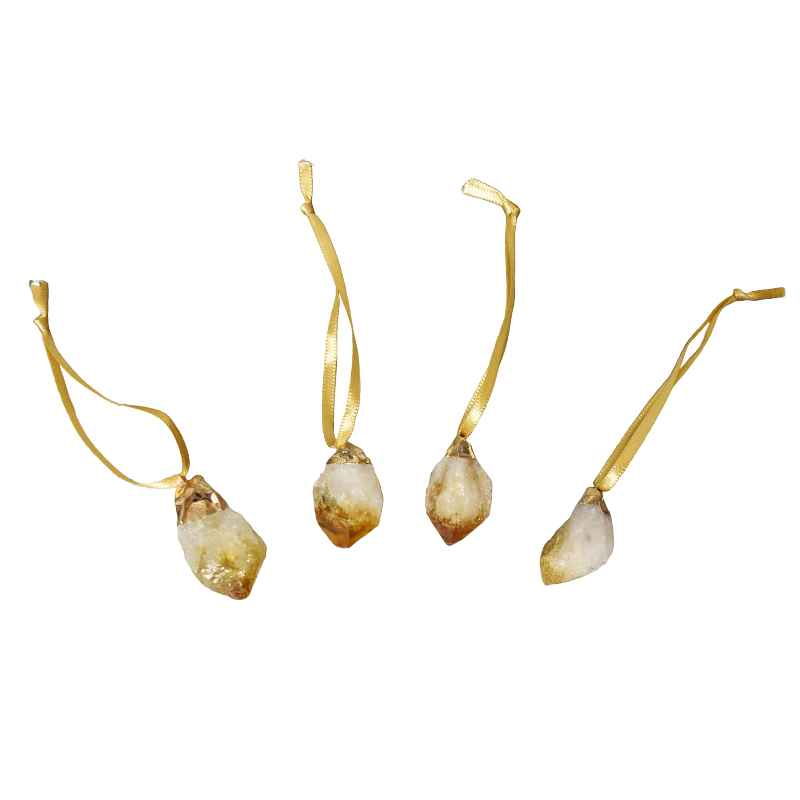 Set of 4 Citrine Ornaments with Gold Electroplating