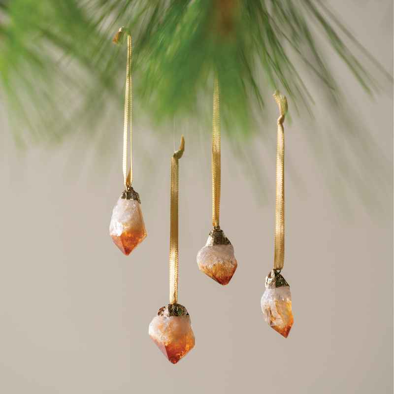 Set of 4 Citrine Ornaments with Gold Electroplating