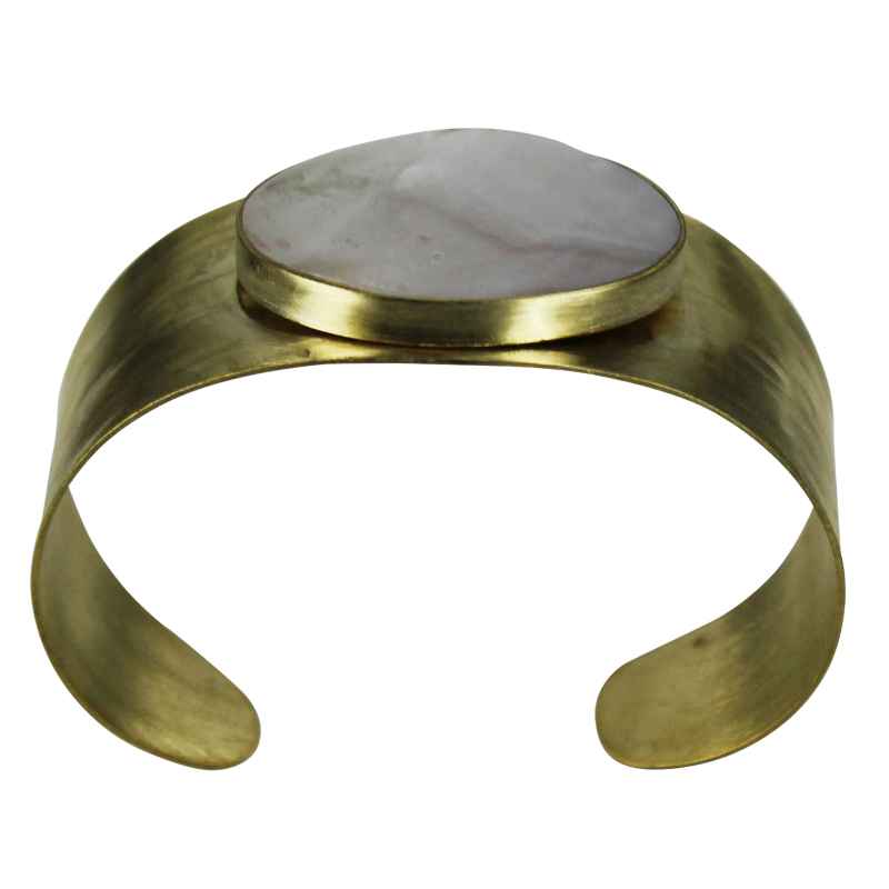 Brass Cuff with Bezel-Set Mother of Pearl