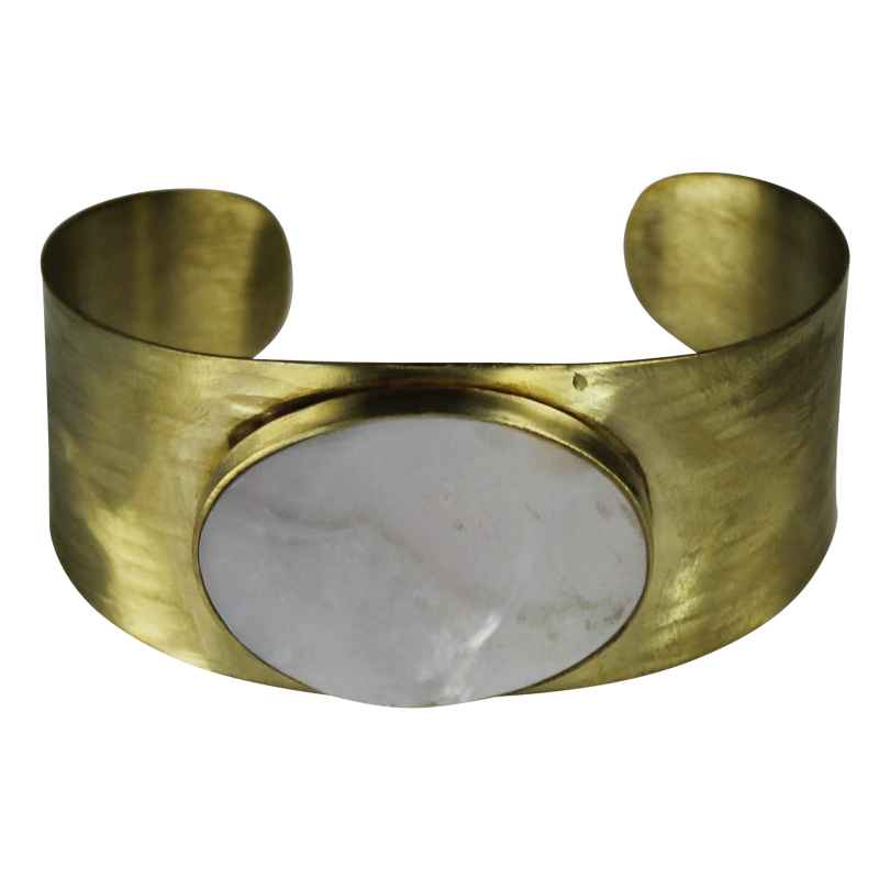 Brass Cuff with Bezel-Set Mother of Pearl