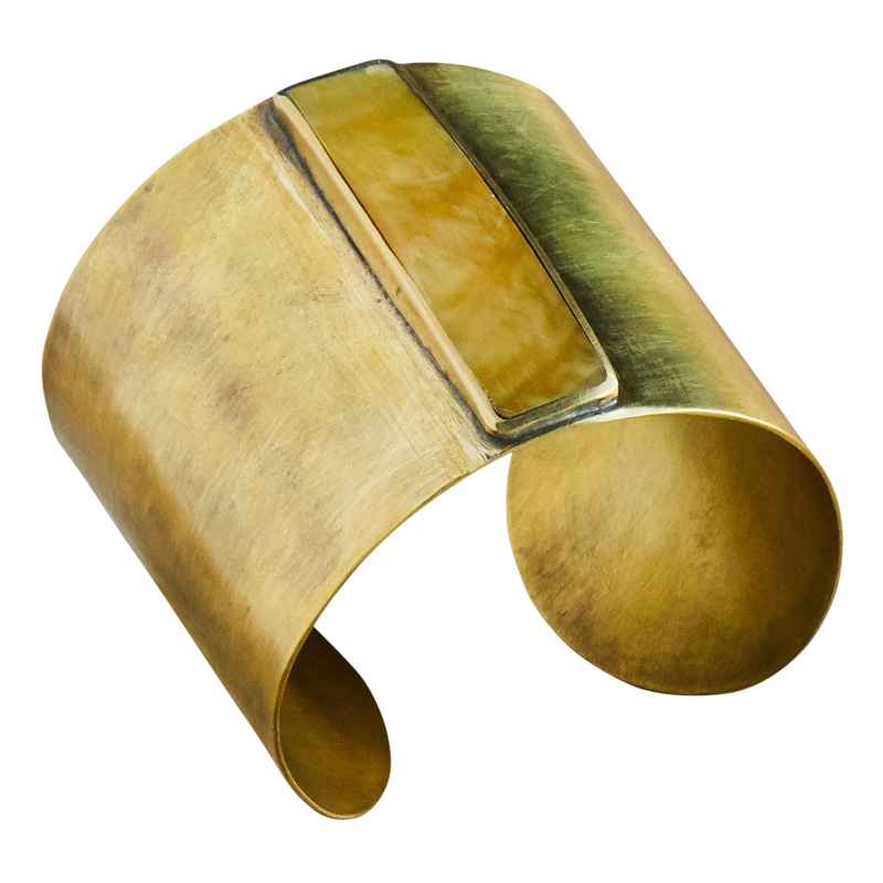 Brass Suja Cuff with Bezel-Set Rectangle Mother-of-Pearl