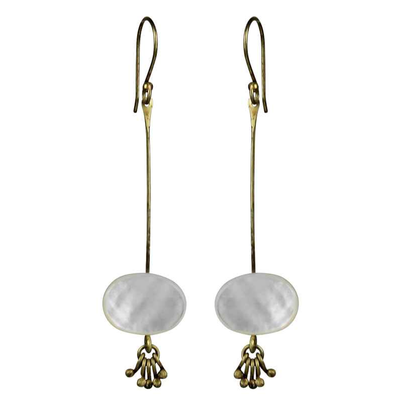 Oblong Mother-of-Pearl Earrings with Tassels