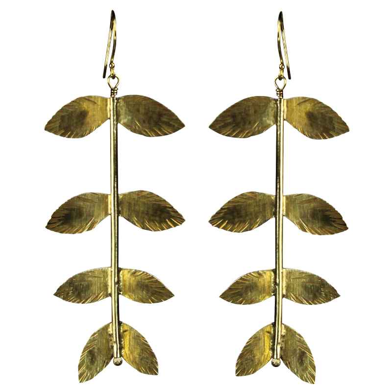 Brass Stem with Leaves Earrings