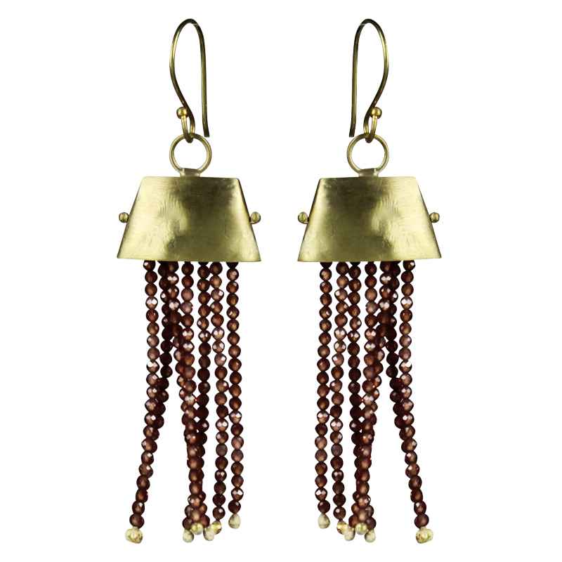 Brass Cap Earrings with Garnet Strands