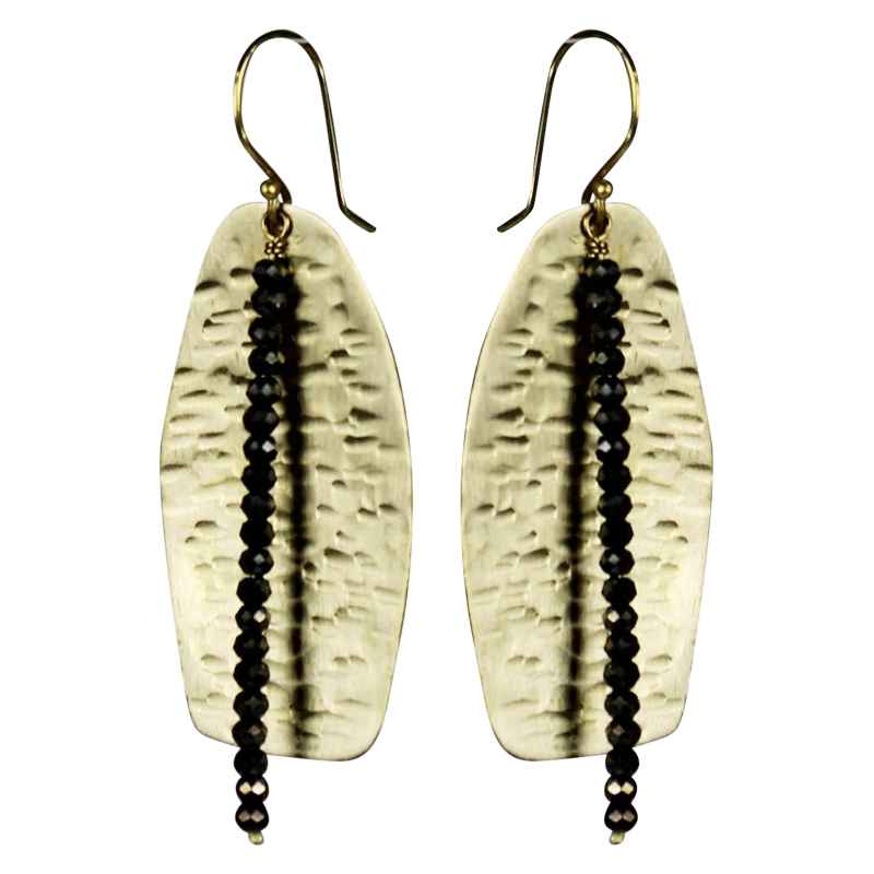 Brass Petal Earrings with Pyrite Strands
