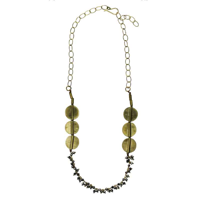 Brass Necklace with Pyrite Strands